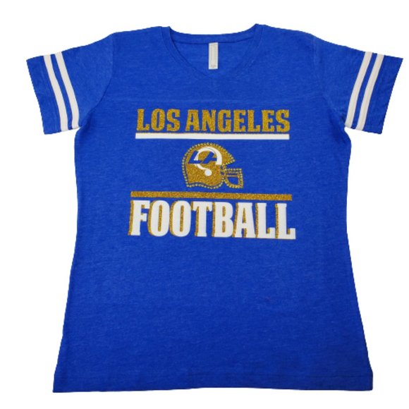 Los Angeles Football V Neck Tee with Crystals & Shiny Lettering. - Picture 6 of 10